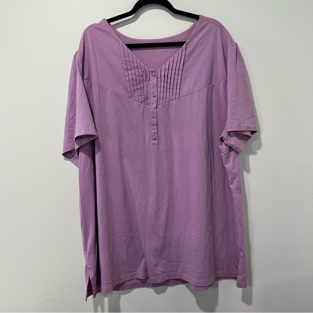 Liz & Me Lavender Pintuck Button Henley Top 3x 26/28W